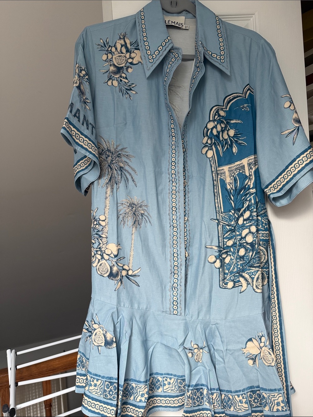 Alemais Light Blue Printed Mini Shirt Dress with Tie - Picture 3 of 4